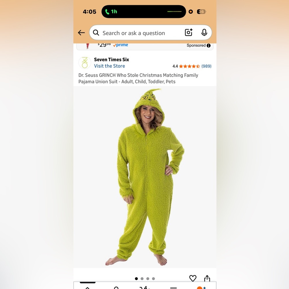 Green Grinch Onesie Pajama Suit. Size 2X.